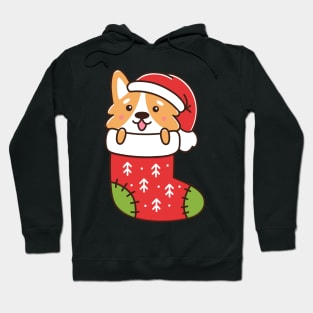 Corgi puppy in christmas sock Hoodie